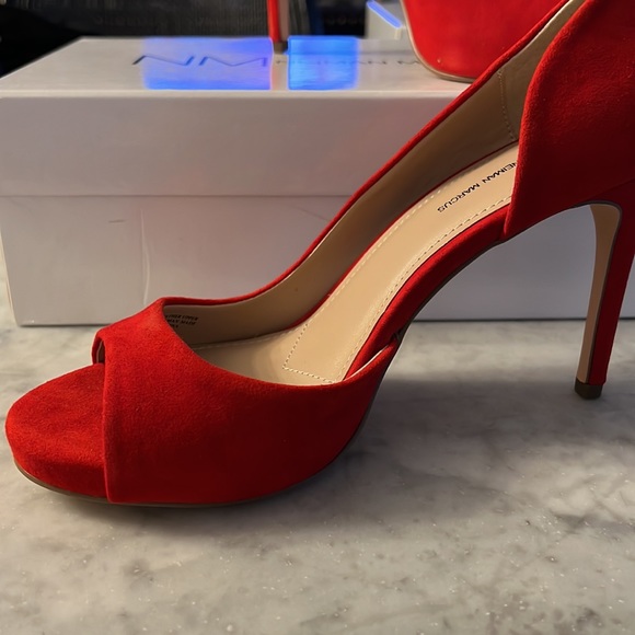 Neiman Marcus red suede sandal heels